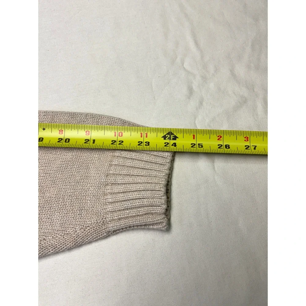 LL Bean Mens V-Neck Sweater‎ Large Beige Oatmeal 100% Cotton Knit Pullover FW82